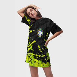 Футболка женская длинная Сборная Бразилия пятна, цвет: 3D-принт — фото 2