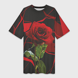 Женская длинная футболка Одинокая красная роза