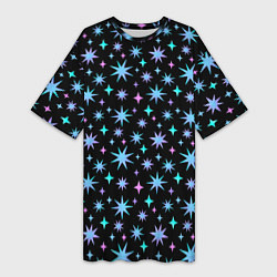 Женская длинная футболка Зимние цветные звезды