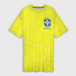 Футболка женская длинная Форма сборной Бразилии ЧМ 2022, цвет: 3D-принт