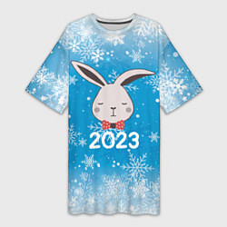 Женская длинная футболка Новый год заяц 2023