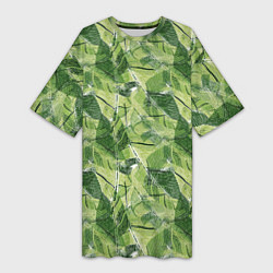 Женская длинная футболка Милитари листья крупные