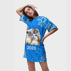 Футболка женская длинная Влюбленные кролики 2023, цвет: 3D-принт — фото 2