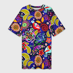 Футболка женская длинная Multicolored floral patterns, цвет: 3D-принт