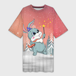 Футболка женская длинная Зайчик с волшебной палочкой, цвет: 3D-принт