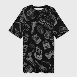 Женская длинная футболка Nirvana crash guitar black