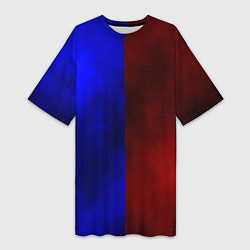 Футболка женская длинная Половина синяя, половина красная, цвет: 3D-принт