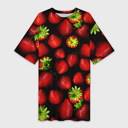Футболка женская длинная Клубничка - ягоды, цвет: 3D-принт