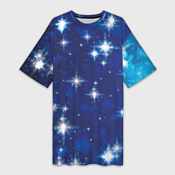 Женская длинная футболка Сияющие и блестящие звезды в ночном небе