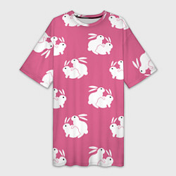 Женская длинная футболка Сексуальные кролики на розовом