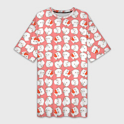 Футболка женская длинная Паттерн с котами, цвет: 3D-принт
