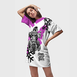 Футболка женская длинная New Year: Santa Biker, цвет: 3D-принт — фото 2