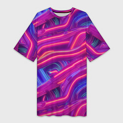 Футболка женская длинная Neon waves, цвет: 3D-принт