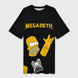 Футболка женская длинная Megadeth Гомер Симпсон рокер, цвет: 3D-принт
