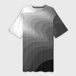 Женская длинная футболка Черно белые волны