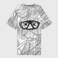 Футболка женская длинная Раскраска гламурная совушка, цвет: 3D-принт
