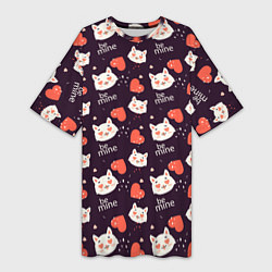 Женская длинная футболка Паттерн котика на темном фоне