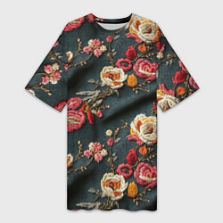 Женская длинная футболка Эффект вышивки разные цветы
