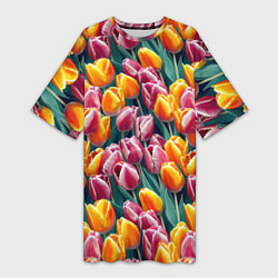 Женская длинная футболка Роскошные тюльпаны