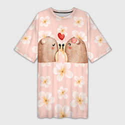 Футболка женская длинная Поцелуй мишек, цвет: 3D-принт