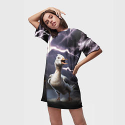 Футболка женская длинная Беспокойная утка, цвет: 3D-принт — фото 2