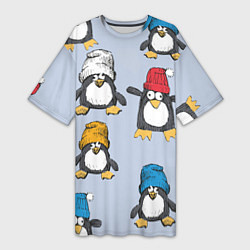 Женская длинная футболка Смешные пингвины