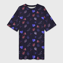 Женская длинная футболка Паттерн с сердечками и цветами