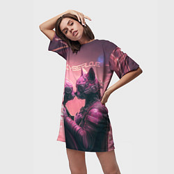 Футболка женская длинная Влюбленные кибер-котики, цвет: 3D-принт — фото 2