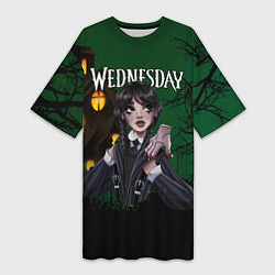 Футболка женская длинная Уэнсдэй старый дом, цвет: 3D-принт