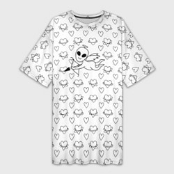 Футболка женская длинная Купидон пришелец среди сердец, цвет: 3D-принт