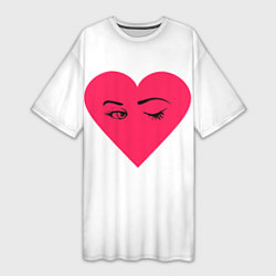 Женская длинная футболка Красное сердце - любовь с глазами