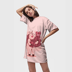 Футболка женская длинная Поросенок с подарком, цвет: 3D-принт — фото 2