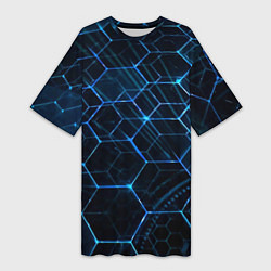 Футболка женская длинная Сетка из лучей, цвет: 3D-принт