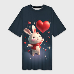 Футболка женская длинная Кролик с шариком, цвет: 3D-принт