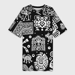 Женская длинная футболка Знаки племени Майя