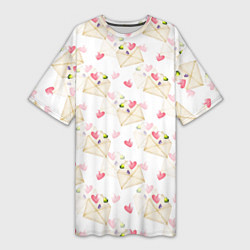 Женская длинная футболка Конверты с сердечками - паттерн