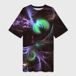 Женская длинная футболка Магические фиолетовые волны и цветные космические