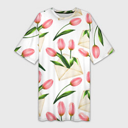 Женская длинная футболка Тюльпаны в конвертах - паттерн