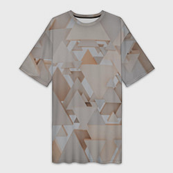Женская длинная футболка Геометрическое множество серых и бежевых треугольн
