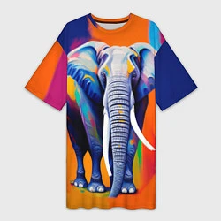 Футболка женская длинная Слон красочный, цвет: 3D-принт