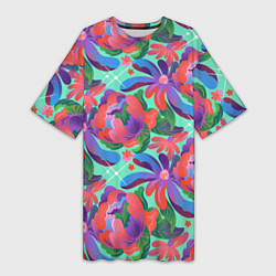 Женская длинная футболка Цветочный паттерн арт