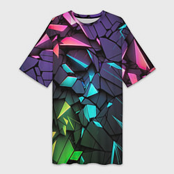 Женская длинная футболка Неоновые абстрактные каменные плиты