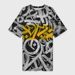 Футболка женская длинная Yellow Callicraphic, цвет: 3D-принт