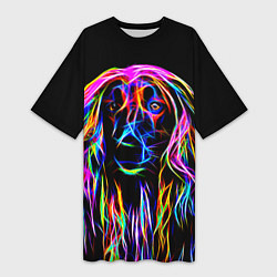 Футболка женская длинная Dog - neon lines, цвет: 3D-принт