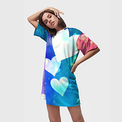 Футболка женская длинная Dreamy Hearts Multicolor, цвет: 3D-принт — фото 2