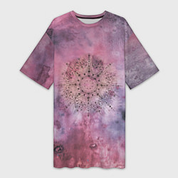 Женская длинная футболка Мандала гармонии, фиолетовая, космос