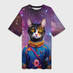 Женская длинная футболка Кот бравый космонавт