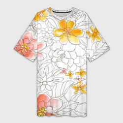 Женская длинная футболка Нарисованный цветы - светлый