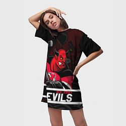 Футболка женская длинная New Jersey Devils маскот, цвет: 3D-принт — фото 2