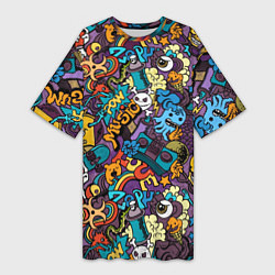 Женская длинная футболка Стрит-арт music: разноцветный